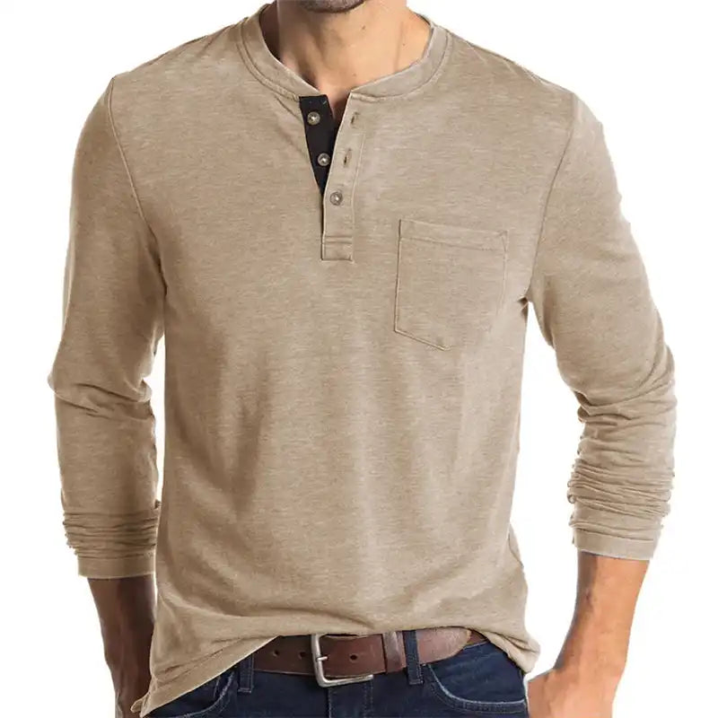Men's Pocket Henley T-Shirt - Long Sleeve Classic