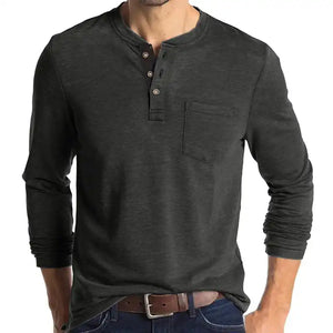 Men's Pocket Henley T-Shirt - Long Sleeve Classic