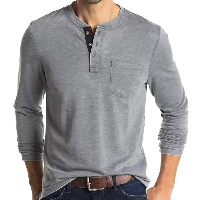 Men's Pocket Henley T-Shirt - Long Sleeve Classic