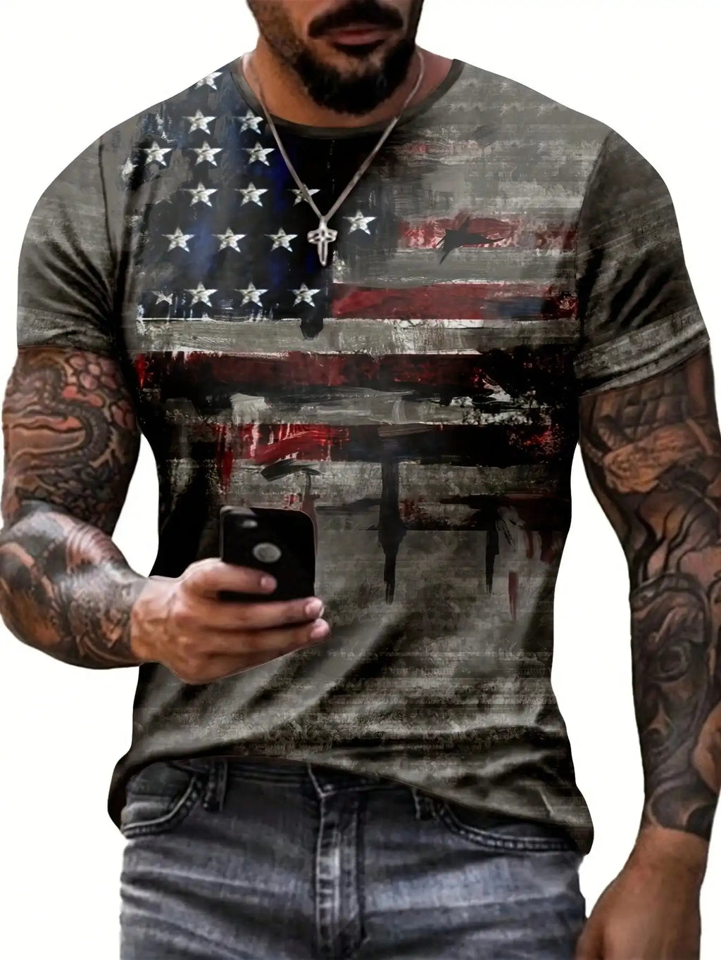 Men's Vintage American Flag 3D Print T-Shirt