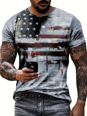 Men's Vintage American Flag 3D Print T-Shirt