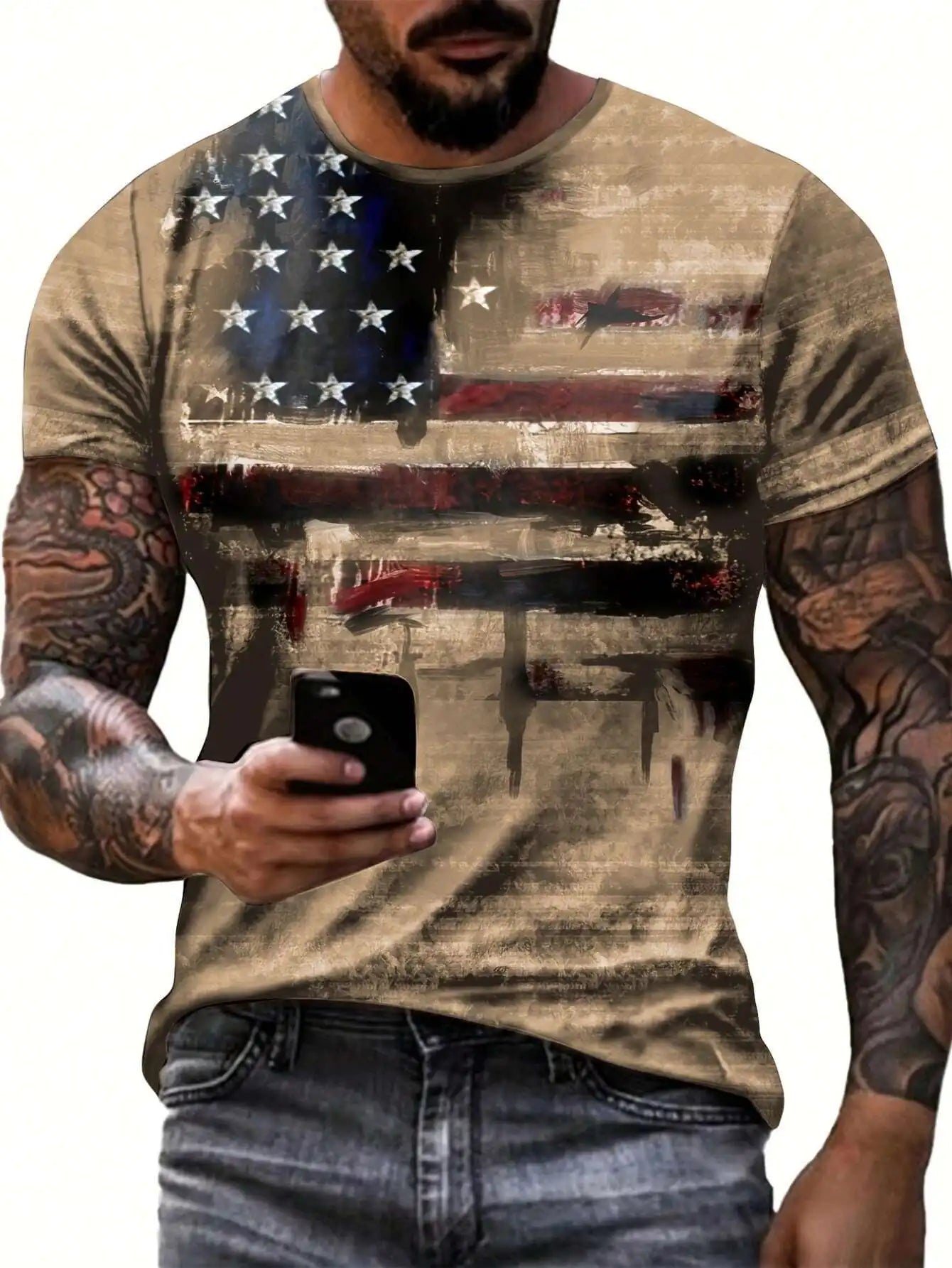 Men's Vintage American Flag 3D Print T-Shirt