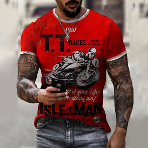 Men's Vintage Motorcycle T-Shirt  - 3D Retro Biker Print & Muscle Fit (XS-6XL)