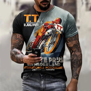 Men's Vintage Motorcycle T-Shirt  - 3D Retro Biker Print & Muscle Fit (XS-6XL)