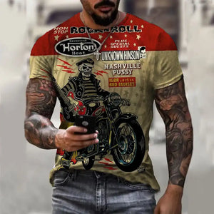 Men's Vintage Motorcycle T-Shirt  - 3D Retro Biker Print & Muscle Fit (XS-6XL)