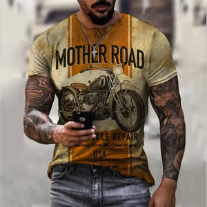 Men's Vintage Motorcycle T-Shirt  - 3D Retro Biker Print & Muscle Fit (XS-6XL)