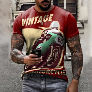Men's Vintage Motorcycle T-Shirt  - 3D Retro Biker Print & Muscle Fit (XS-6XL)