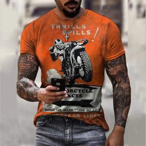 Men's Vintage Motorcycle T-Shirt  - 3D Retro Biker Print & Muscle Fit (XS-6XL)