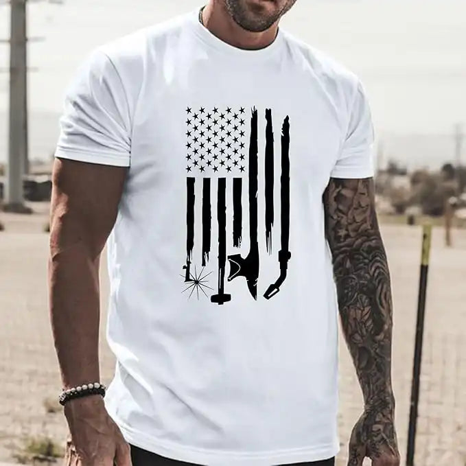 Men's Vintage Patriotic T-Shirt - 4th of July American Flag Design, Muscle Fit