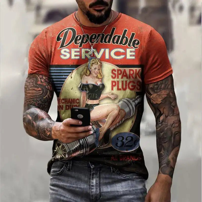 Men's Vintage Print Summer T-Shirt