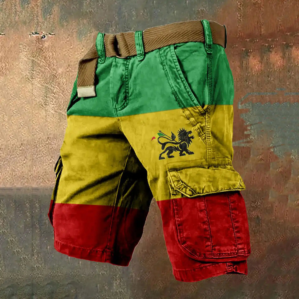 Men's Vintage Reggae Lion of Glory Art Print Cargo Shorts
