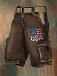 Men's American Flag Vintage Print Patriot Cargo Shorts