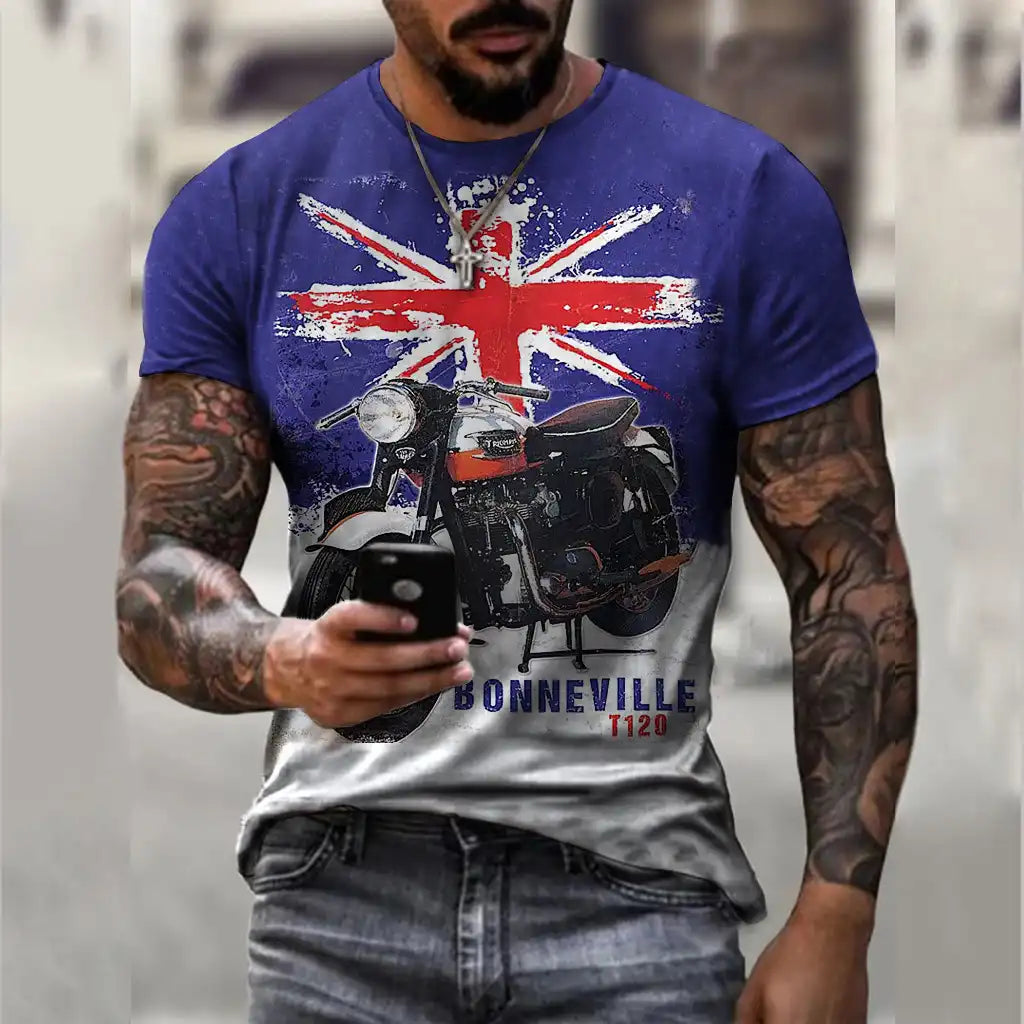 Men's Vintage Motorcycle T-Shirt  - 3D Retro Biker Print & Muscle Fit (XS-6XL)