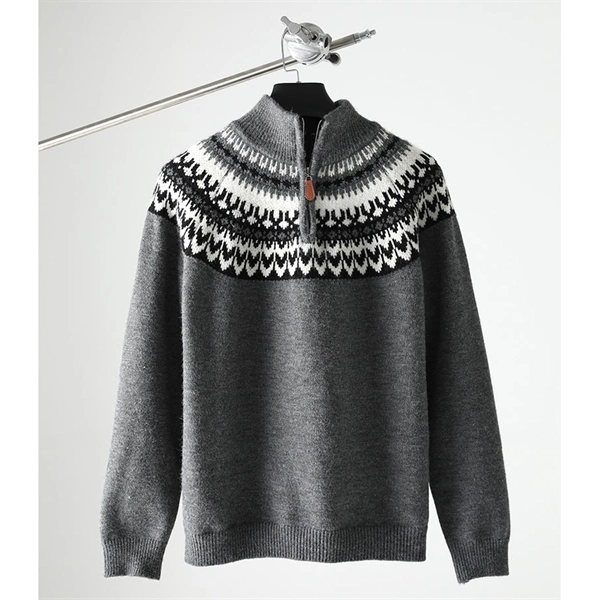 Men's Half-Zip Turtleneck Sweater - Nordic Pattern Knit Pullover for Fall Winter