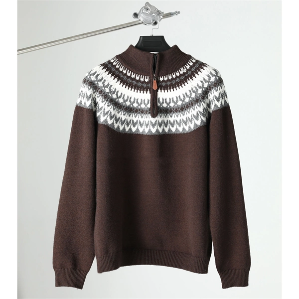 Men's Half-Zip Turtleneck Sweater - Nordic Pattern Knit Pullover for Fall Winter