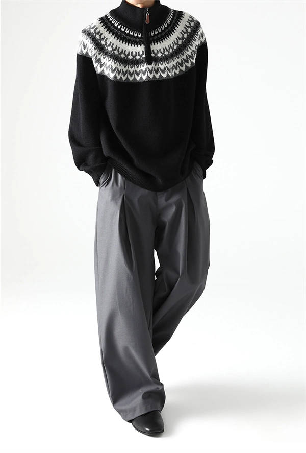 Men's Half-Zip Turtleneck Sweater - Nordic Pattern Knit Pullover for Fall Winter