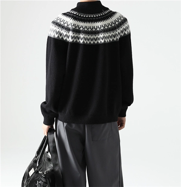 Men's Half-Zip Turtleneck Sweater - Nordic Pattern Knit Pullover for Fall Winter