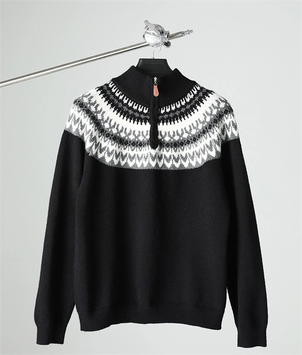 Men's Half-Zip Turtleneck Sweater - Nordic Pattern Knit Pullover for Fall Winter