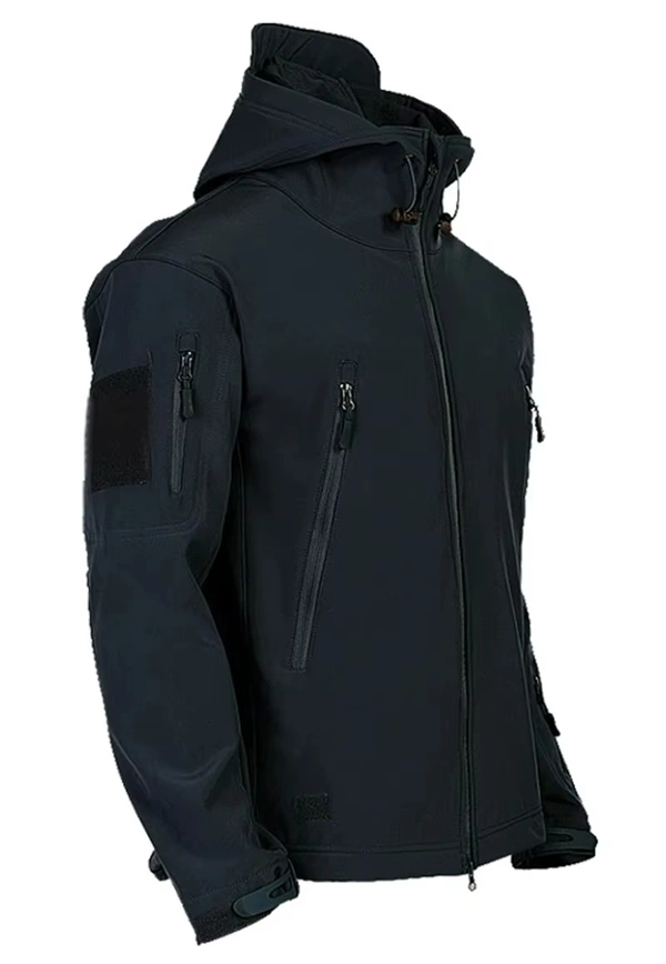 Men's Fleece-Lined Tactical Jacket - Waterproof Softshell Military Style Coat with Hood and Multiple Pockets