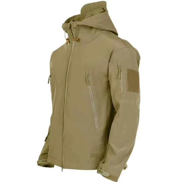 Men's Fleece-Lined Tactical Jacket - Waterproof Softshell Military Style Coat with Hood and Multiple Pockets