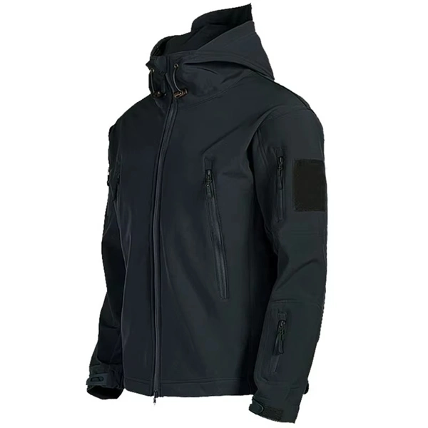 Men's Fleece-Lined Tactical Jacket - Waterproof Softshell Military Style Coat with Hood and Multiple Pockets