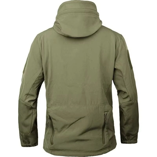 Men's Fleece-Lined Tactical Jacket - Waterproof Softshell Military Style Coat with Hood and Multiple Pockets