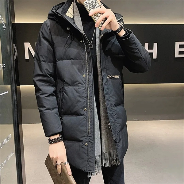Men’s Hooded Down Jacket – Mid-Length, Warm, Slim Fit Winter Coat
