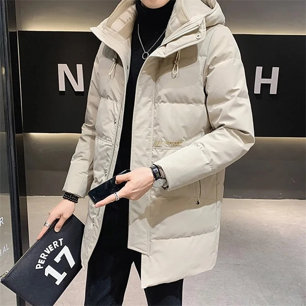 Men’s Hooded Down Jacket – Mid-Length, Warm, Slim Fit Winter Coat