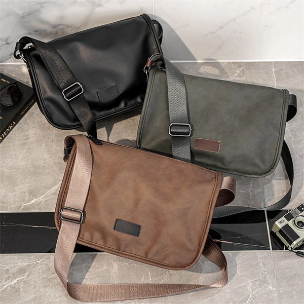 Men’s Retro PU Leather Crossbody Bag – Vintage Shoulder Messenger Bag with Large Capacity