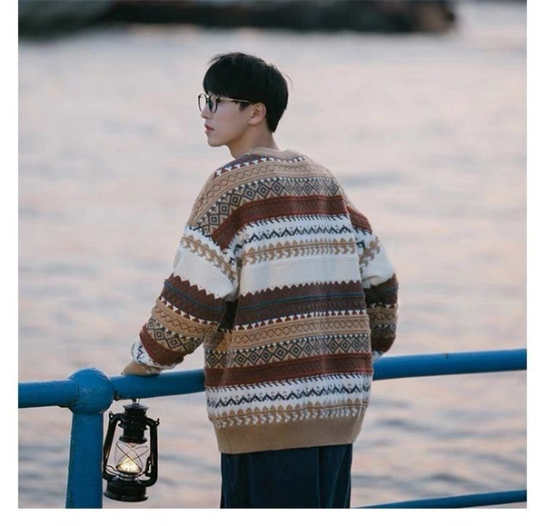 Men’s Thick Knit Holiday Sweater – Vintage Japanese Casual Winter Style