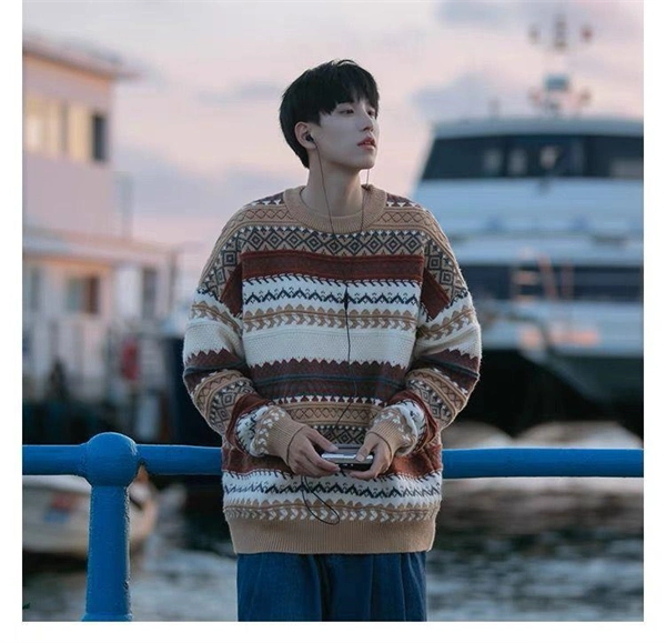 Men’s Thick Knit Holiday Sweater – Vintage Japanese Casual Winter Style