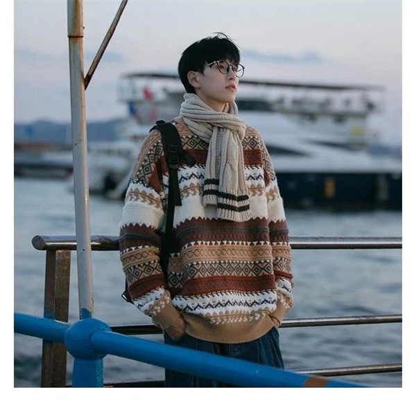 Men’s Thick Knit Holiday Sweater – Vintage Japanese Casual Winter Style