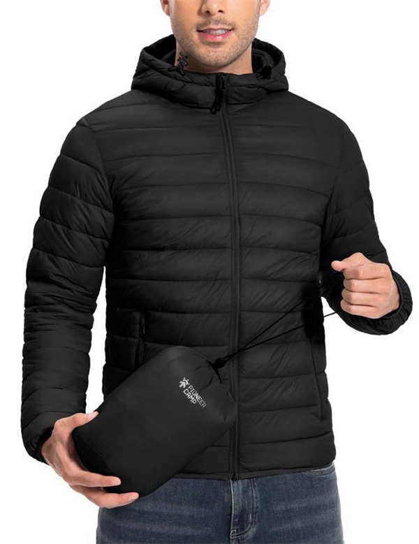 Men’s Ultra-Light Hooded Down Jacket – Warm & Packable Artificial Down Coat
