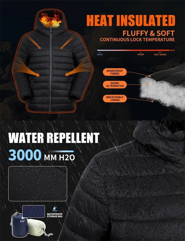 Men’s Ultra-Light Hooded Down Jacket – Warm & Packable Artificial Down Coat