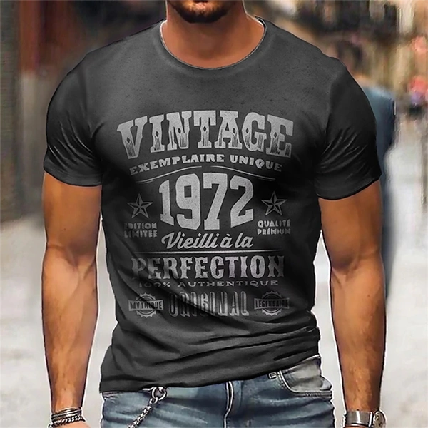 Men's Vintage 3D Letter Graphic Tee Short Sleeve T-Shirt
