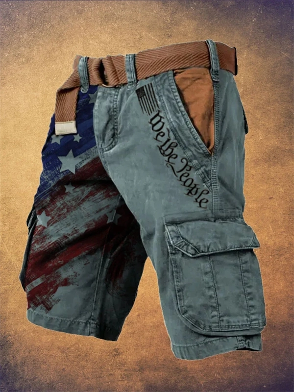2025 Men's Vintage Independence Day Flag Cargo Shorts