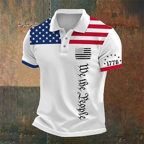 Men’s “We The People” Patriotic Polo Shirt – 4th of July Flag Print