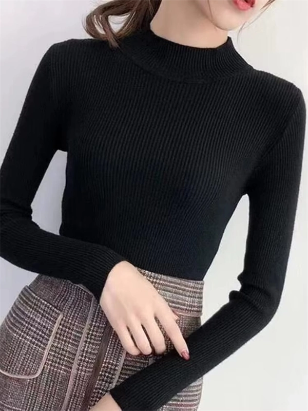 Mock Neck Sweater for Women - Ribbed Knit Pullover Top, Slim Fit Long Sleeve Jumper for Fall Winter