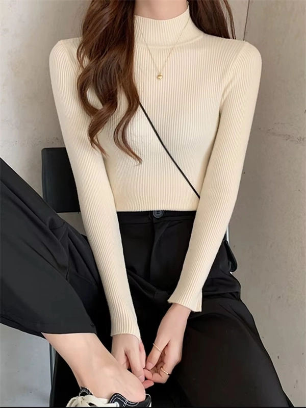 Mock Neck Sweater for Women - Ribbed Knit Pullover Top, Slim Fit Long Sleeve Jumper for Fall Winter