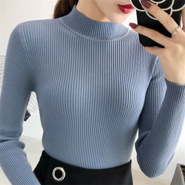 Mock Neck Sweater for Women - Ribbed Knit Pullover Top, Slim Fit Long Sleeve Jumper for Fall Winter