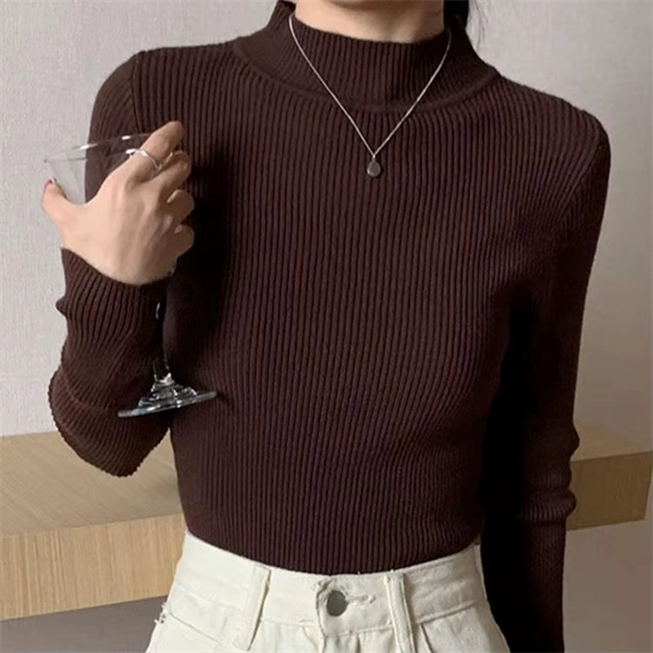 Mock Neck Sweater for Women - Ribbed Knit Pullover Top, Slim Fit Long Sleeve Jumper for Fall Winter