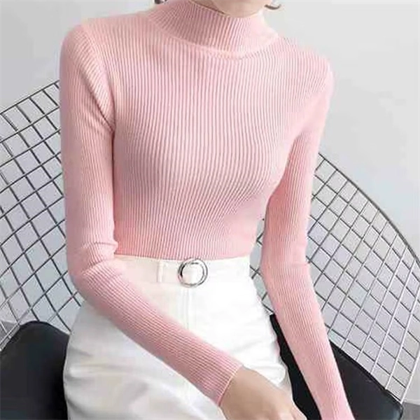 Mock Neck Sweater for Women - Ribbed Knit Pullover Top, Slim Fit Long Sleeve Jumper for Fall Winter