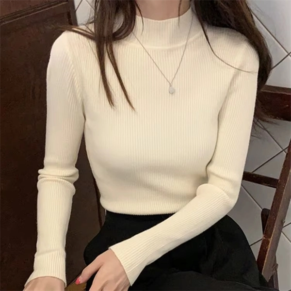 Mock Neck Sweater for Women - Ribbed Knit Pullover Top, Slim Fit Long Sleeve Jumper for Fall Winter