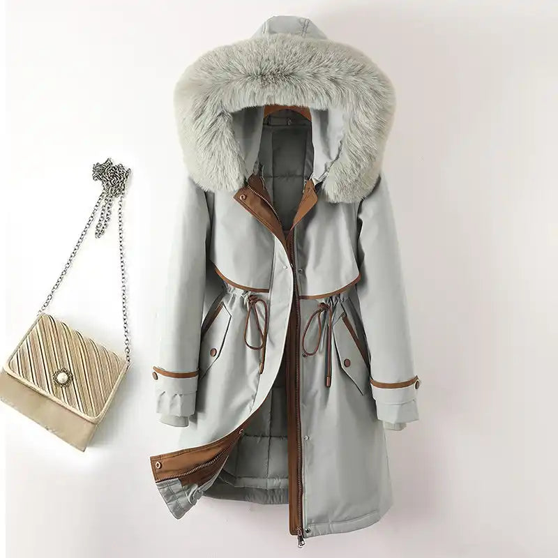 Modern Women's Mid-Length Puffer Parka with Detachable Lining