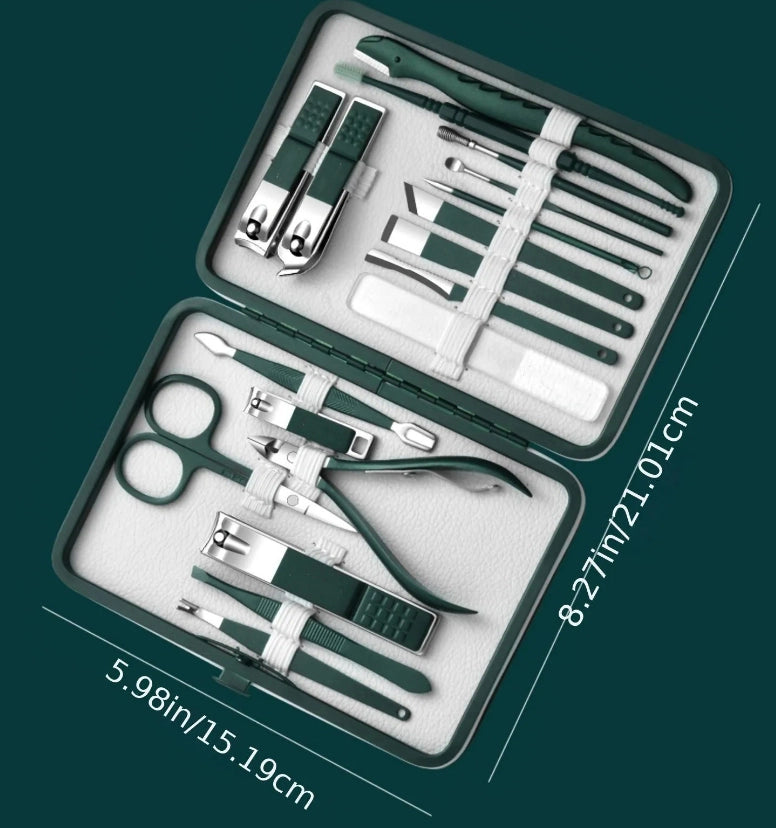 18-Piece Nail Clippers Set Stainless Steel Manicure Kit Travel Scissors Makeup Beauty Tools