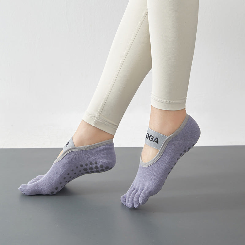 Yoga Socks Five-toe Split Towel Bottom Backless Boat Socks Anti-slip Fitness Pilates Solid Sox Women Socks