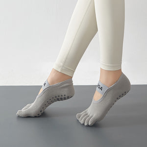 Yoga Socks Five-toe Split Towel Bottom Backless Boat Socks Anti-slip Fitness Pilates Solid Sox Women Socks