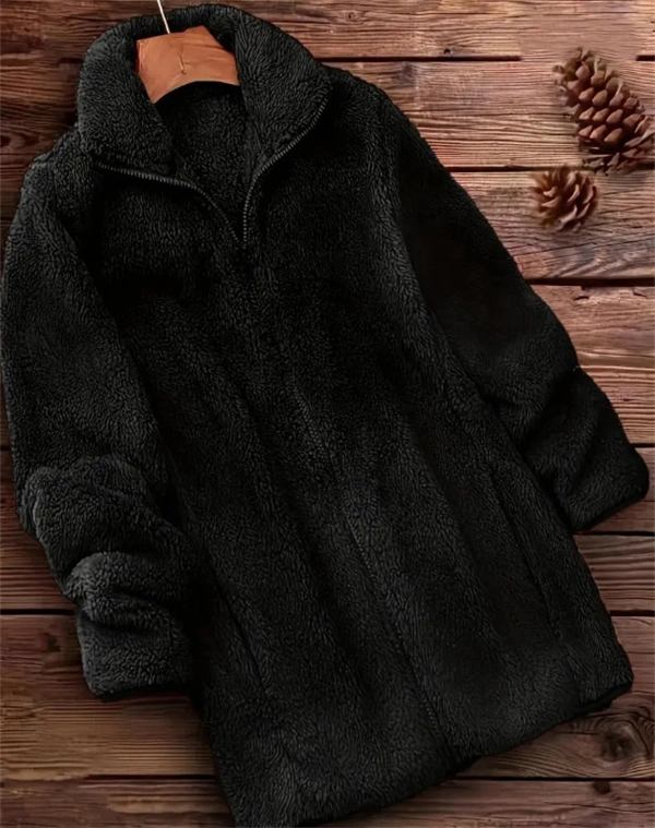 Oversized Fleece Pullover - Cozy Half-Zip Teddy Jacket for Women