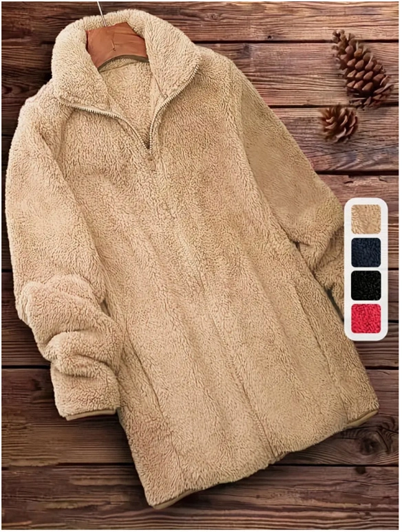 Oversized Fleece Pullover - Cozy Half-Zip Teddy Jacket for Women