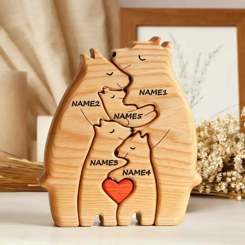 Personalized Bear Family Puzzle - Handcrafted Wooden Keepsake Gift